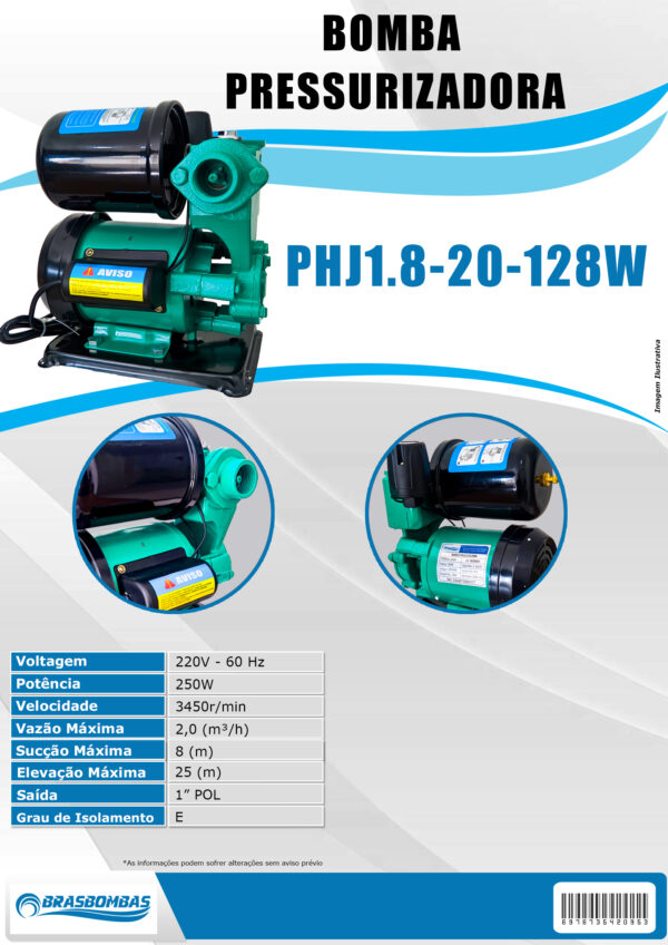 Bomba da agua pressurizadora PHJ2.0-25-250W