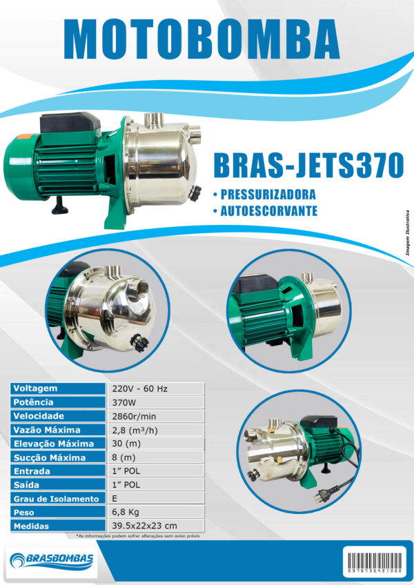 Bomba da agua Pressurizada BRAS-JET370